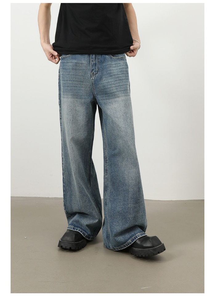 Quần jeans nam ống rộng phong cách Hàn Quốc đơn giản cơ bản đi làm đa năng — màu xanh chi tiết 13
