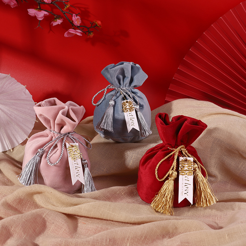 New Style Happy Candy Box Wedding Velvet Candy Bags Gift Bags Fabric Gift Packaging Gift Bags
