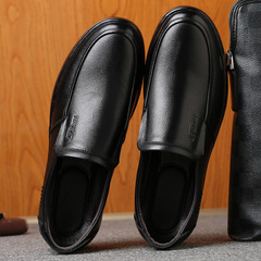 皮鞋男真皮商務休閒鞋一腳蹬加絨英倫風軟底透氣中老年送爸爸男鞋