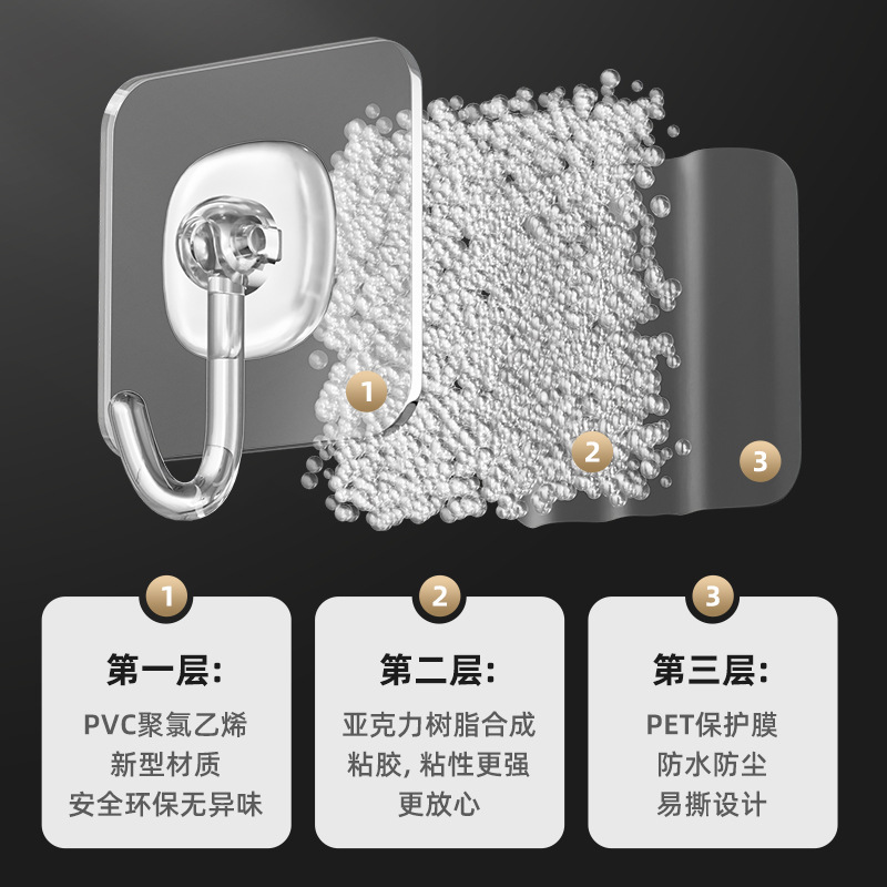 Gancho Adhesivo de pared adhesivo fuerte Pared de soporte de carga transparente gancho sin costura gancho libre gancho pegajoso engrosado