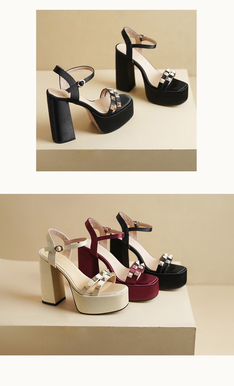 Sandal cao gót nữ hở mũi quai ngang khóa gót 12 cm đế dày — đen chi tiết 6
