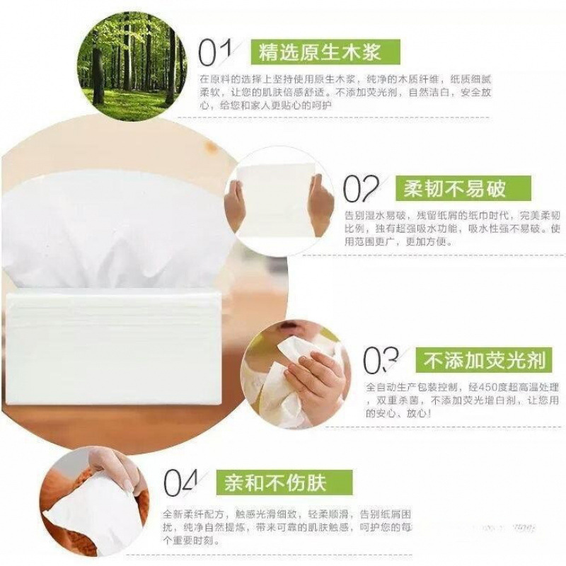 15 jin 80 paquetes de papel crudo envasado de papel crudo doméstico caja de extracción de papel al por mayor toallas domésticas comerciales para mujeres y niños