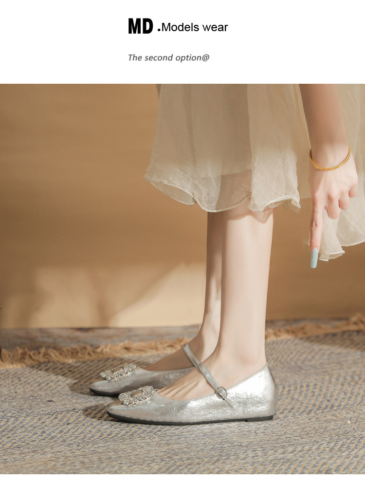 Giày Mary Jane nữ mũi vuông nhỏ đế bệt tăng chiều cao bên trong — Màu đen chi tiết 19