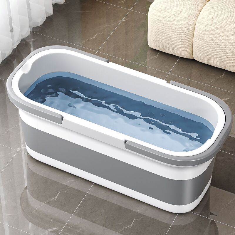 Household wall-mounted foldable mop bucket with dual handles, hands-free mopping, and a large-capacity design for easy movement