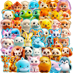 50 Pieces of 3D Animal Series Cute Cartoon Stickers Ins Creative 3D Cartoon Animal Avatar Kidsren's Stickers Export