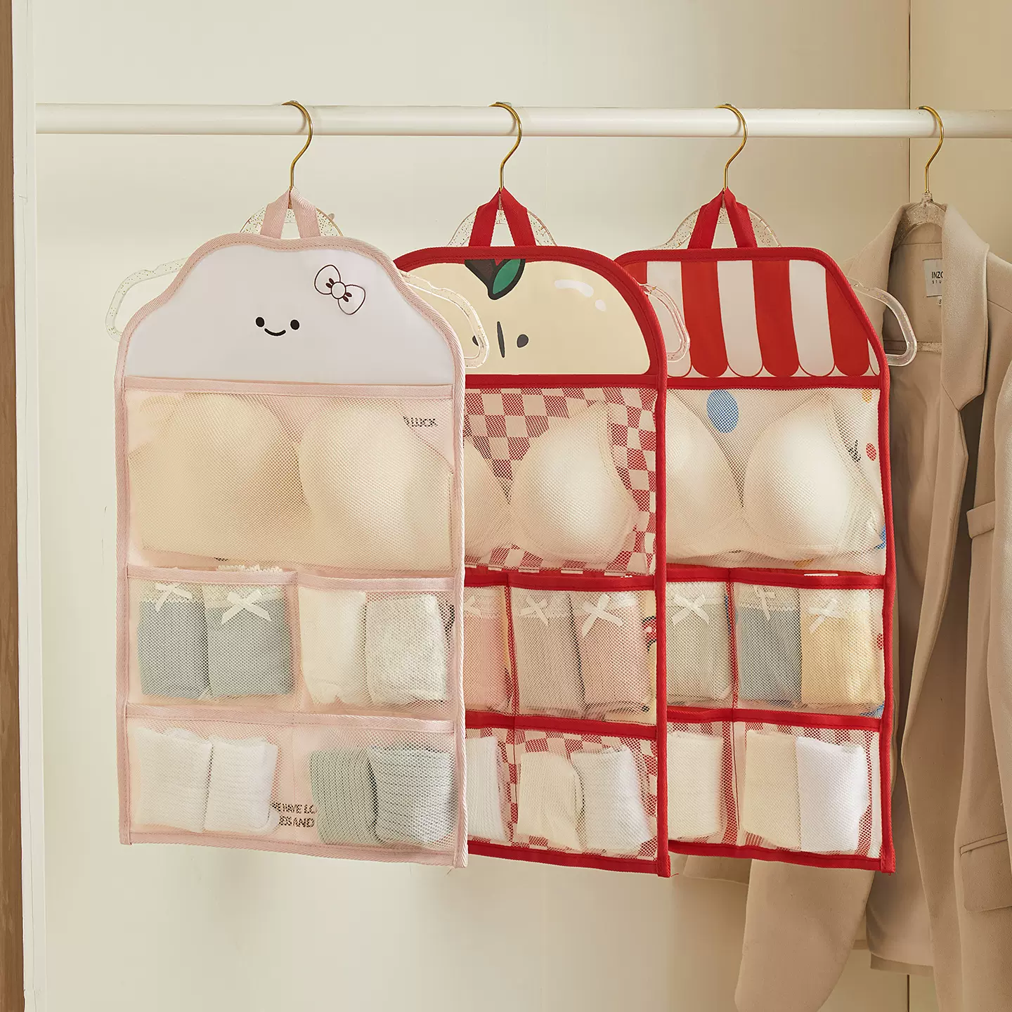 袜子收纳挂袋宿舍衣柜内衣内裤收纳神器儿童宝宝悬挂式网兜置物袋