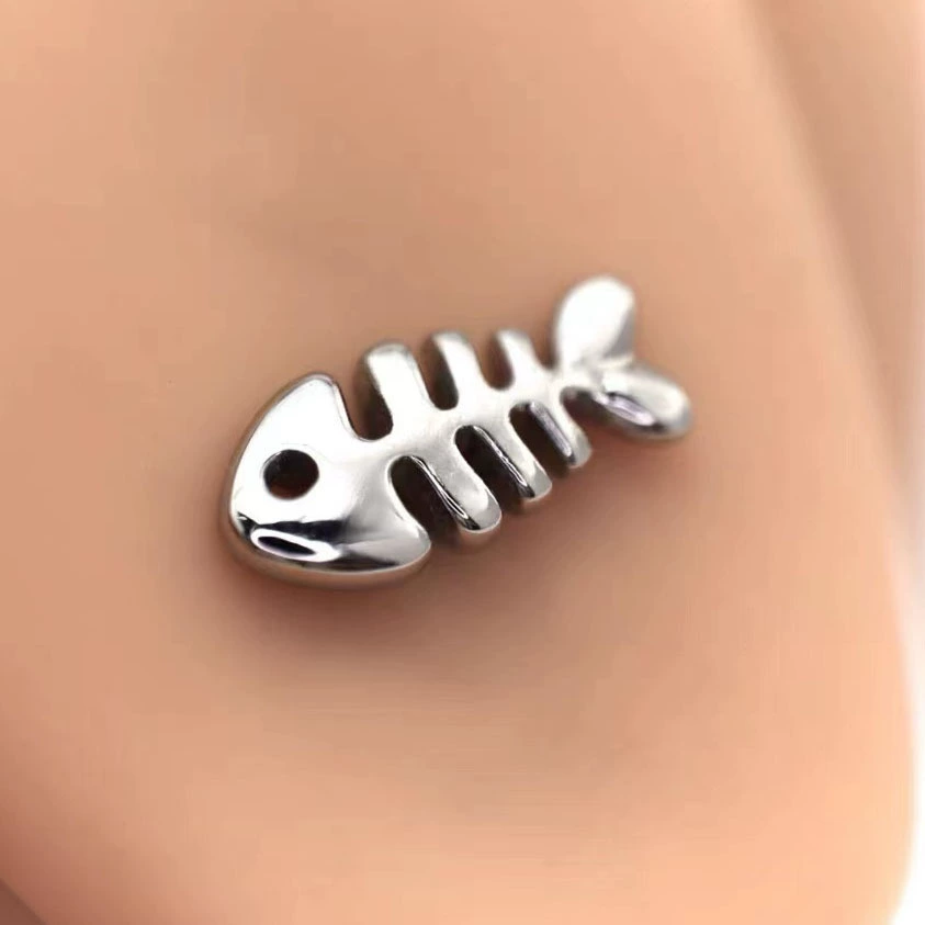 Tongue Piercing Cute 1.6×12/14/16 mm Stainless Steel Fishbone Design, European style