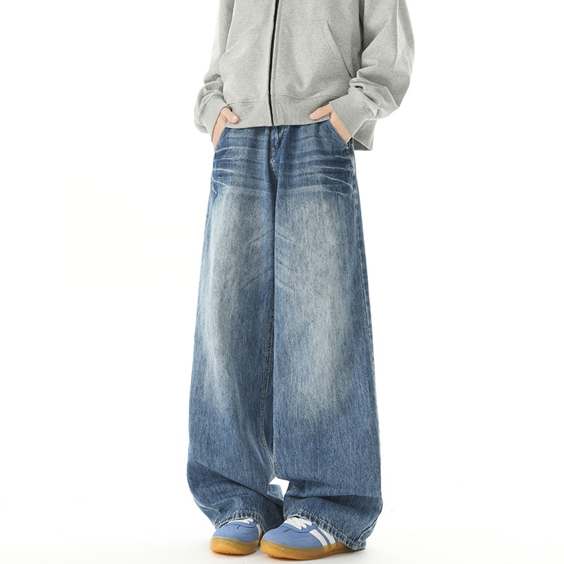 LKTM Men's Wear# American Retro Niche Design Sense Straight Jeans Men's Loose and Handsome Couple's All-Match Pants