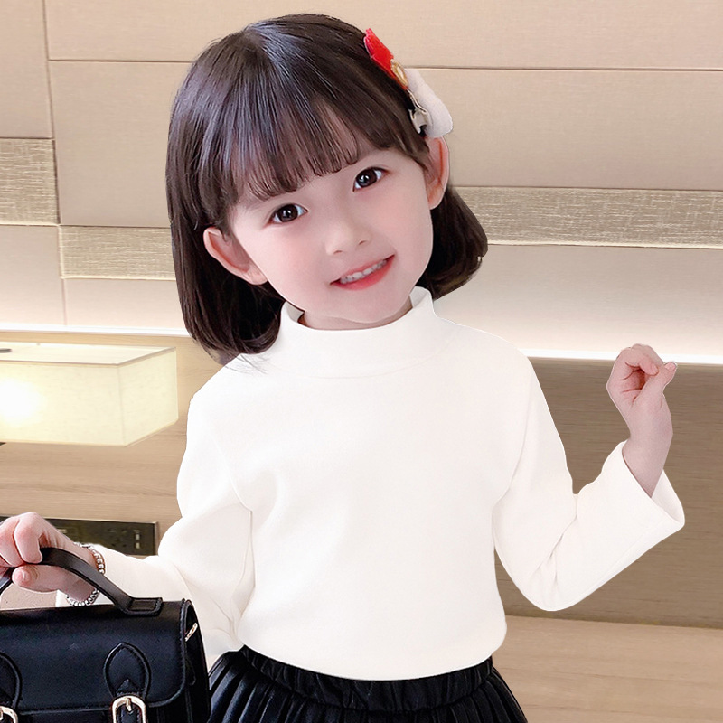 Nuevo otoño y el invierno de los niños de cuello alto de terciopelo cálido que basa la camisa otoño ropa estilo occidental color sólido niños y niñas interior superior