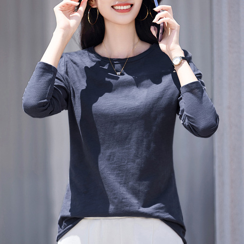 Women's Loose Fit Long Sleeve T-Shirt 2025 Spring New Simple Casual Top Blouse Base Shirt
