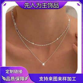 亚马逊欧美新品黄铜钻石项链感女士简约百搭经典双层时尚项链