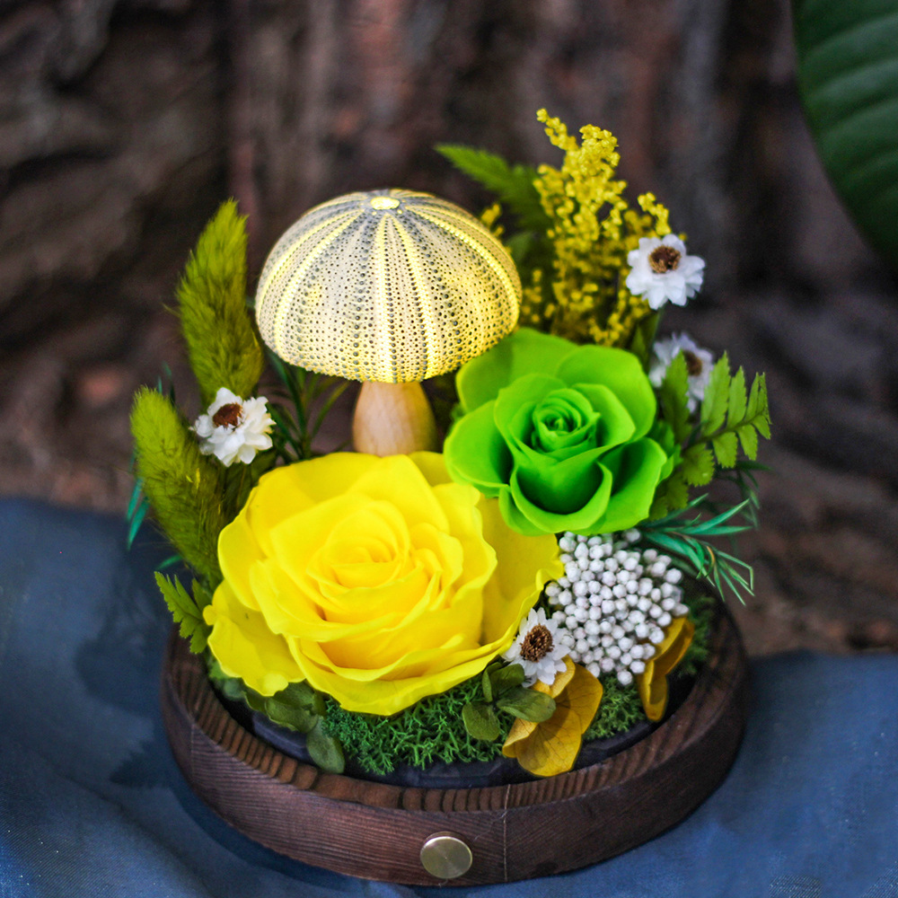 Amazon con flor eterna ligera cubierta de vidrio esférico terminado rosa flor eterna Xinghai Día de la madre Regalo de San Valentín