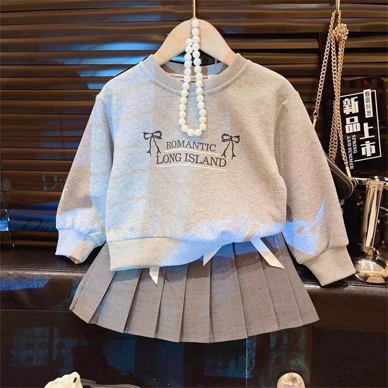 儿童装女童套装圆领长袖卫衣加蝴蝶结百褶裙25春秋装新款外贸童装|undefined