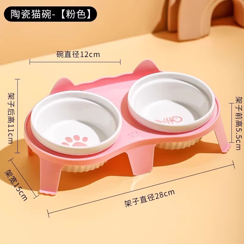 宠物食盆自动保护饮水颈椎打翻狗狗饭盆饭碗喝水双碗宠物|undefined