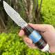 Outdoor straight knife VG10 Damascus mirror light blade cow bone resin handle cowhide knife set camping knife