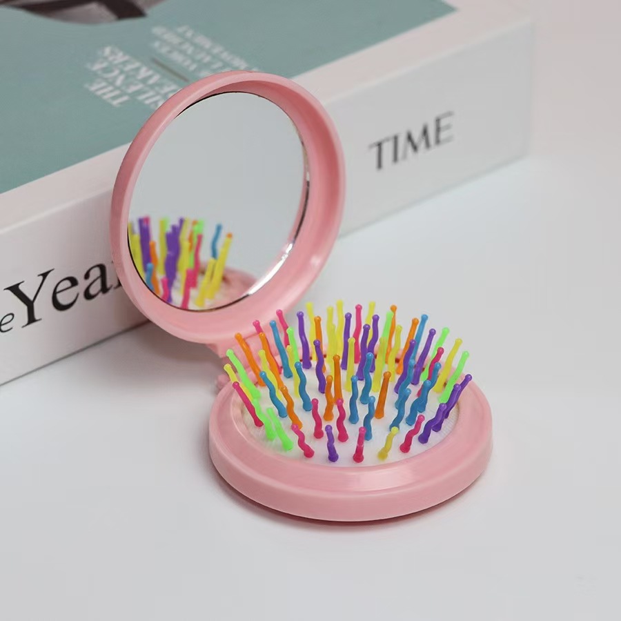 Airbag plegable Pequeño peine con espejo de maquillaje DIY adorable cojín de aire de niña cabeza de masaje portátil peine espejo todo en uno