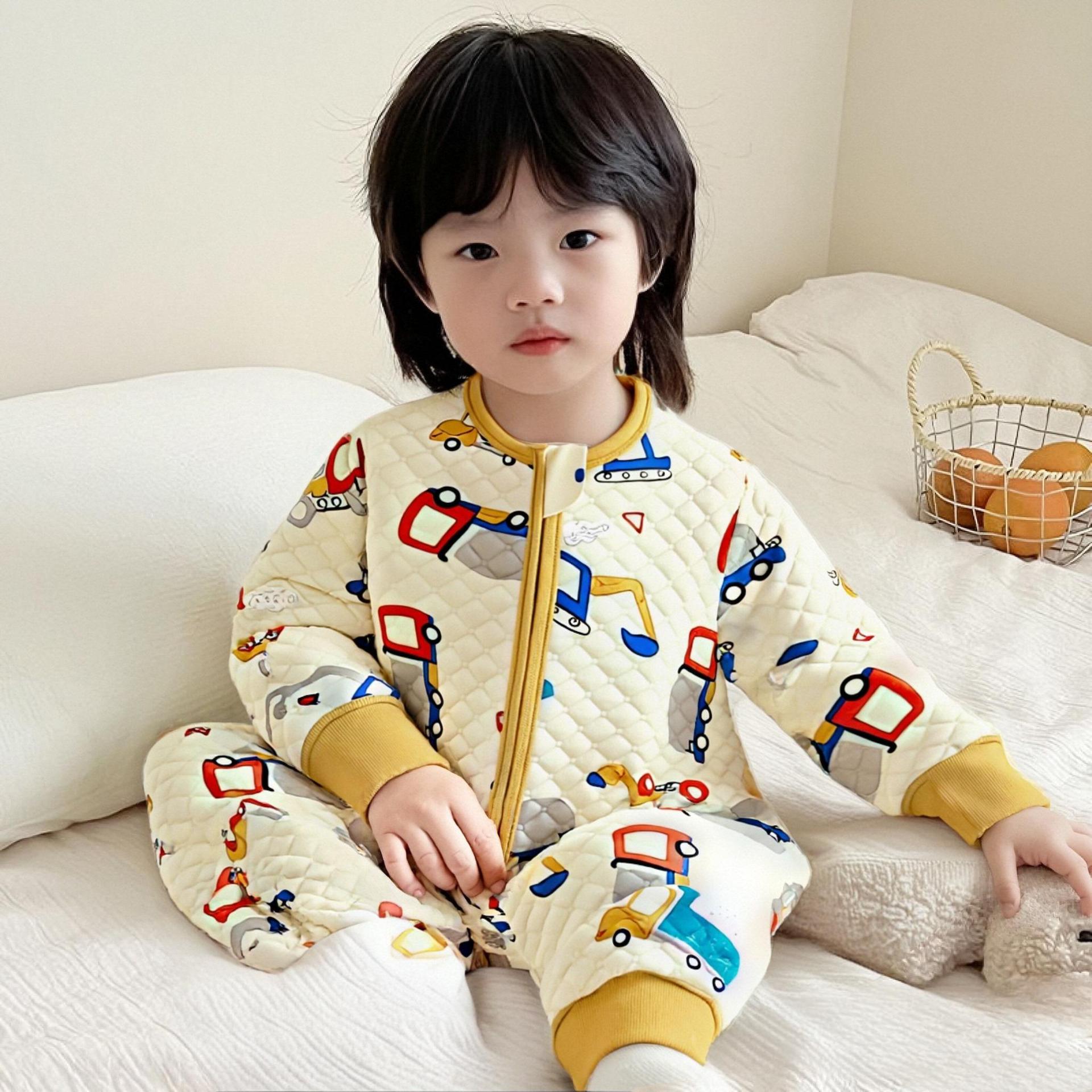 Children's Sleeping Bag Autumn and Winter Quilted Jumpsuit Pure Cotton Boys and Girls Pajamas Home Clothes Baby Boneless Split Leg Anti-Kick Quilt