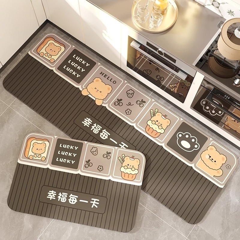 卡通风软硅藻泥地垫厨房地垫家用可裁剪防滑吸水吸油耐脏耐磨脚垫|undefined