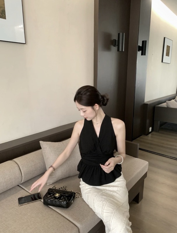 ヘボン風黒ノースリーブチョッキ上着レディース百合ロングスカートセット2点セットハイウエスト着丈ロングスカート|undefined