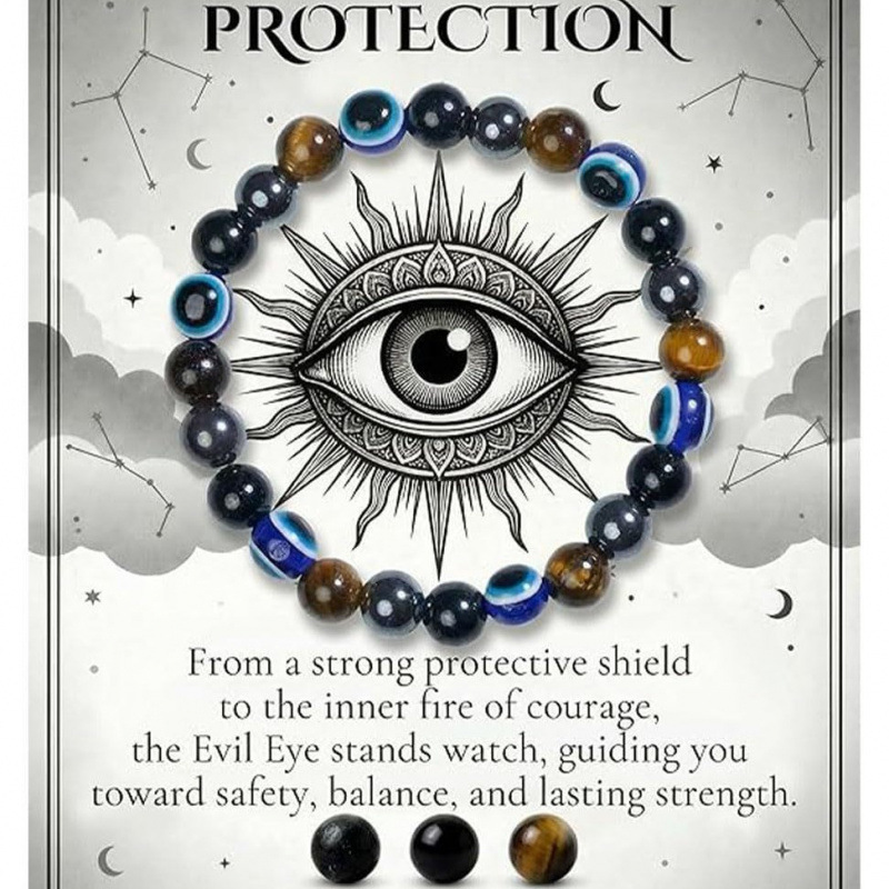 Devil's Eye Energy Bracelet Natural Tiger's Eye Stone Obsidian Beaded Bracelet Devil's Eye Triple Protection Bracelet