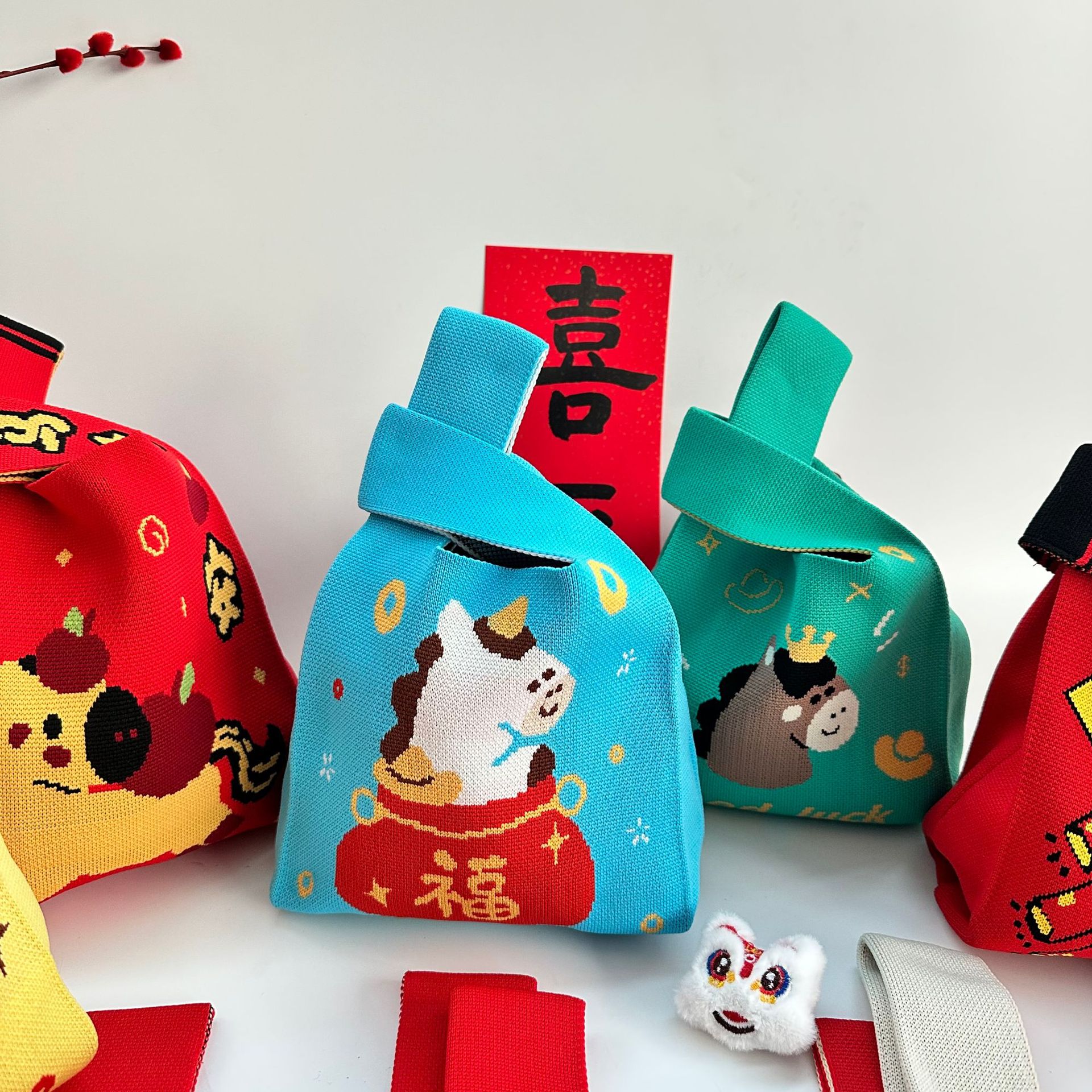 跨境热销针织包马年限定针织手拎包礼品编织包高颜值针织手提包袋