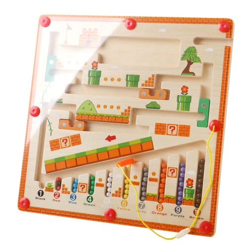 Wooden children's magnetic pen cognitive early education maze number color classification counting board walking beads educational toys