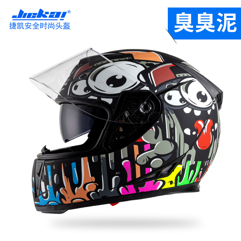 Casco de motocicleta eléctrico Jiekai para hombres y mujeres, tipo de casco completo, seguridad de carreras de locomotoras de cuatro estaciones frescas (modelos de comercio exterior)