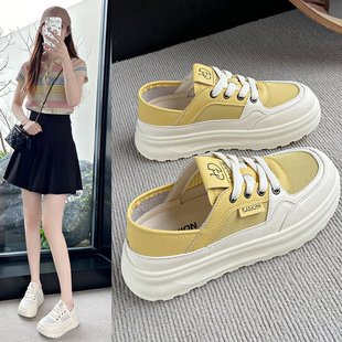 Lightweight Soft Leather Mesh White Shoes for Women 2025 Summer New Versatile Heightening Thick-Soled Casual Sports Sneakers