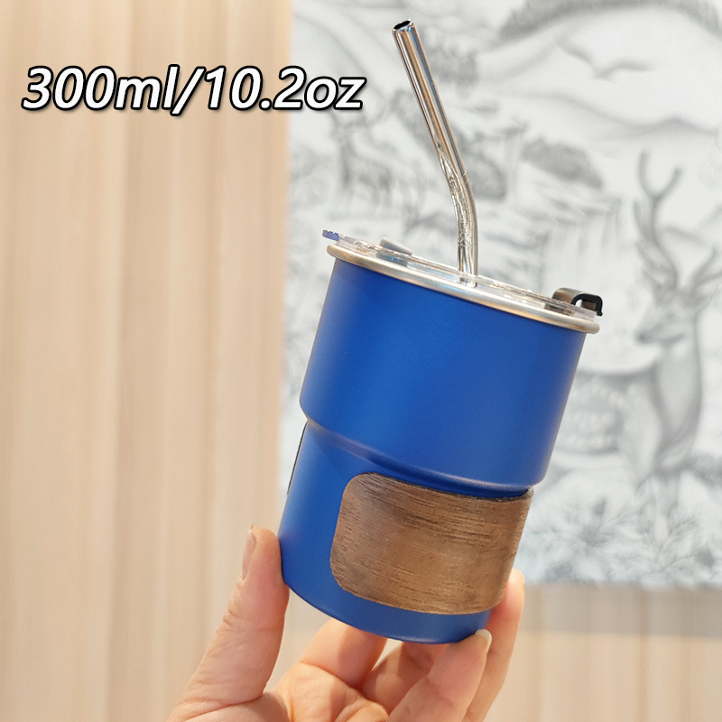 Taza de paja portátil para automóvil portátil al aire libre de alto valor con tapa para acampar al aire libre 304 taza de café de acero inoxidable de una sola capa