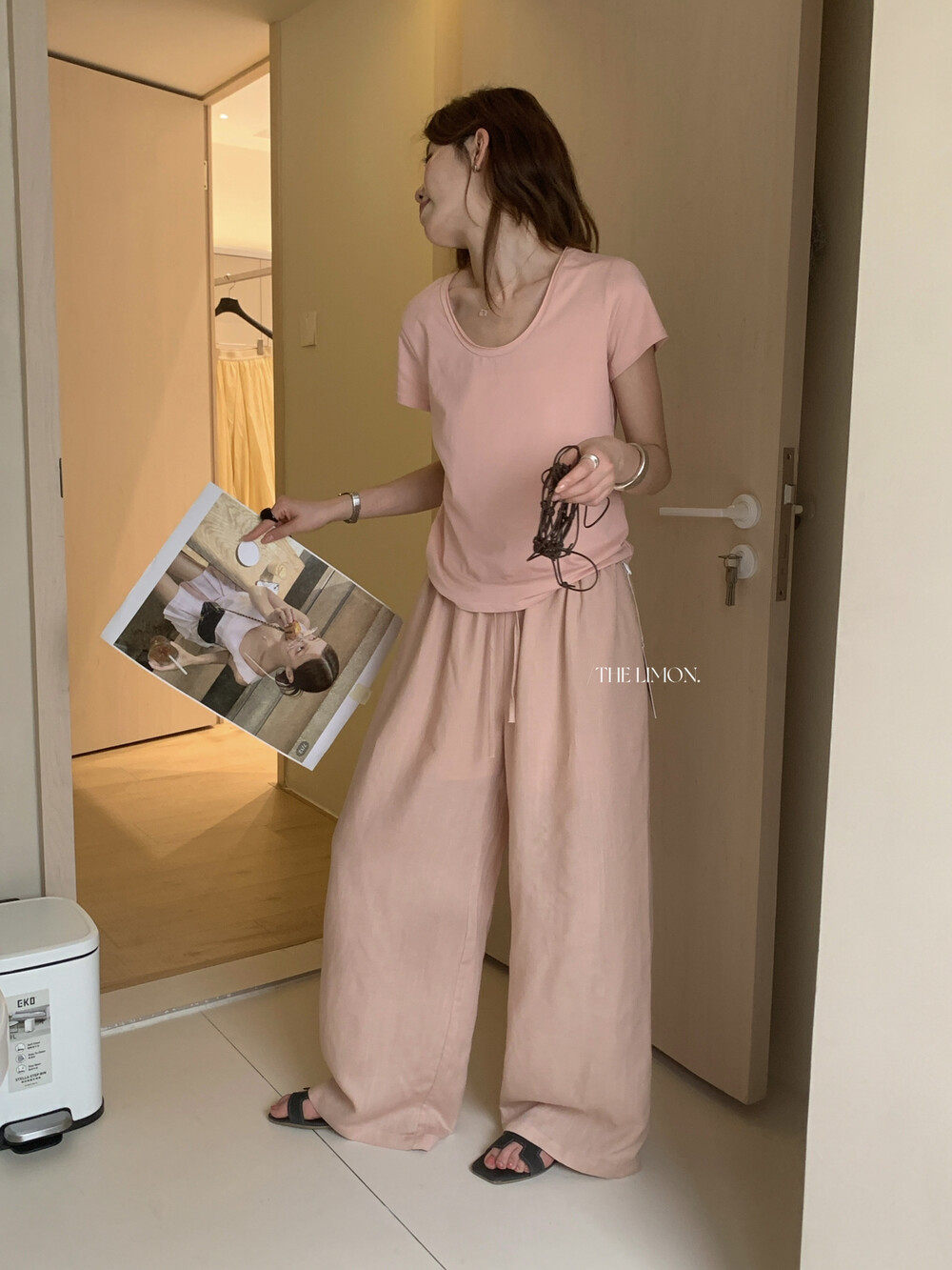 Quần culottes nữ ống rộng cạp cao vải linen phối lyocell mỏng nhẹ mùa hè — màu sắc, màu hồng, màu trắng, màu xám chi tiết 21