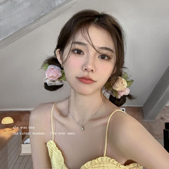 玫瑰花朵頭繩女生扎馬尾頭髮發繩高級感大腸發圈高彈力橡皮筋頭飾