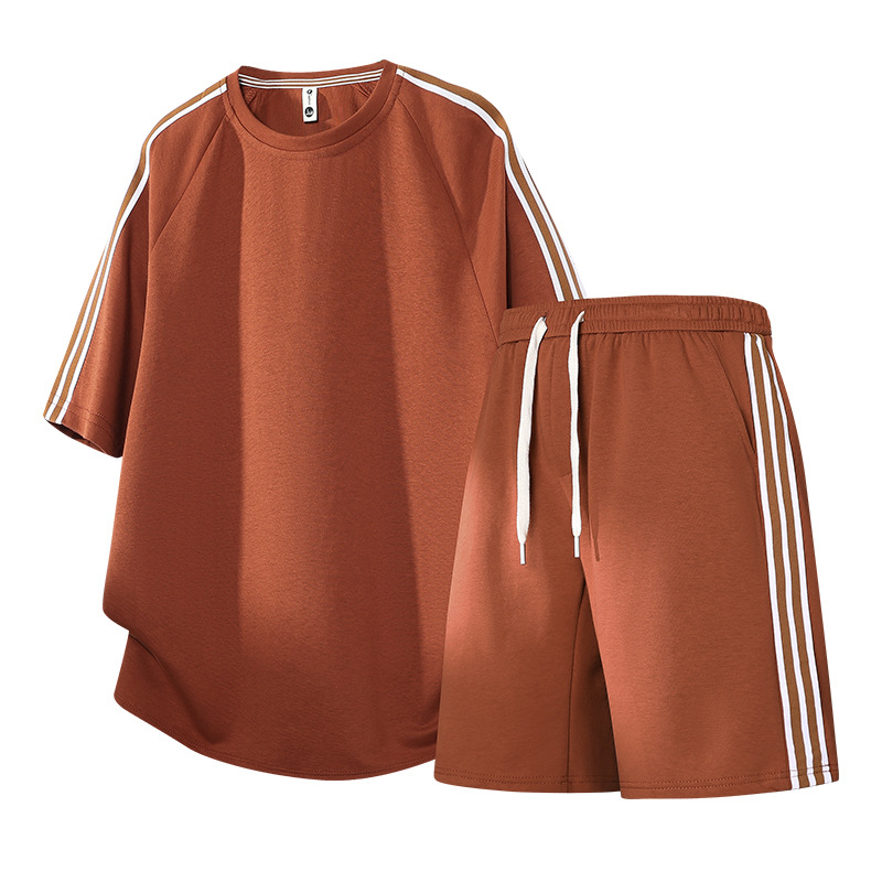 Tres barras transfronterizas de moda masculina de manga corta americana de verano suelta pantalones cortos deportivos casuales de dos piezas image 3
