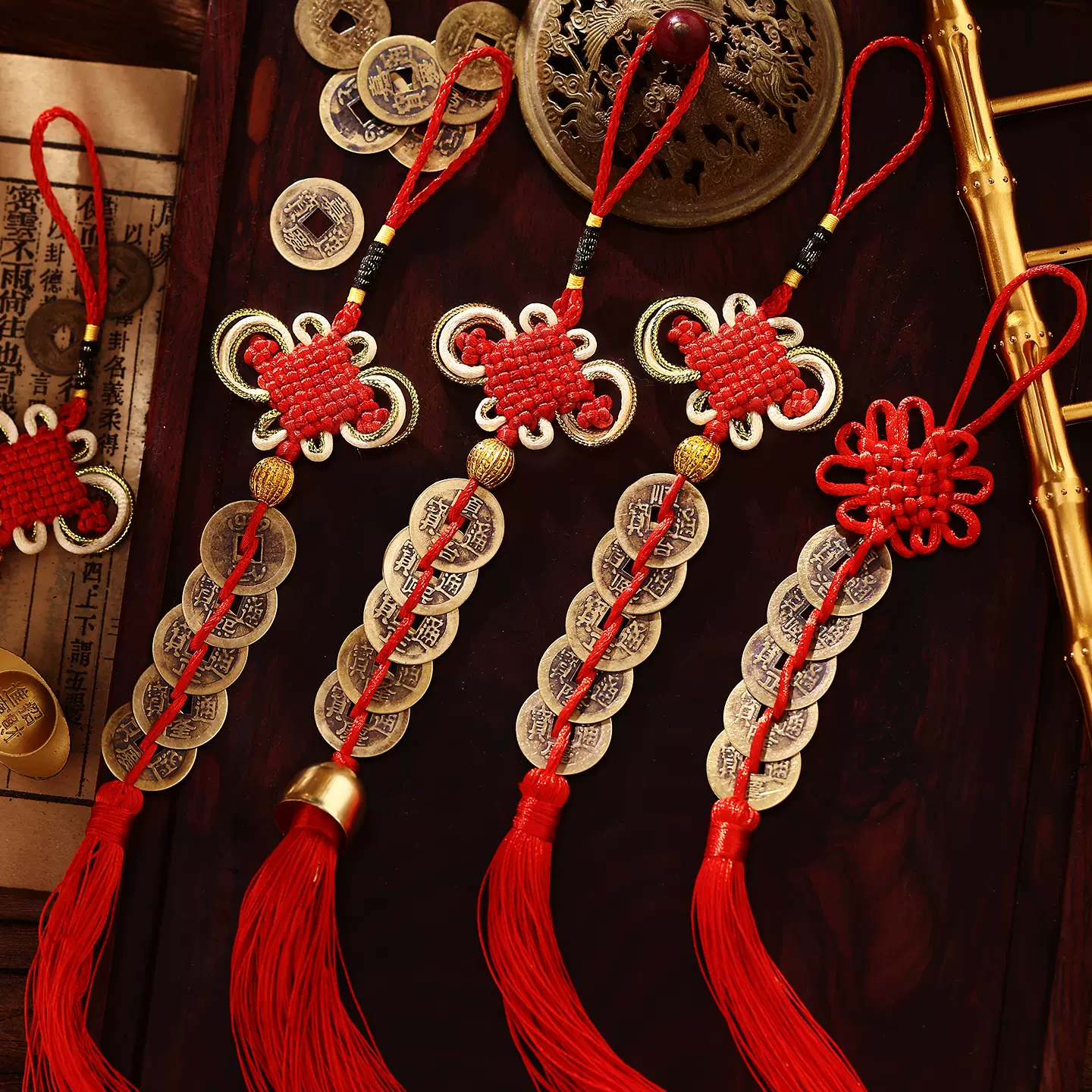 五帝铜钱挂件乔迁之喜搬家入宅仪式用品装饰入户门把手中国结挂饰