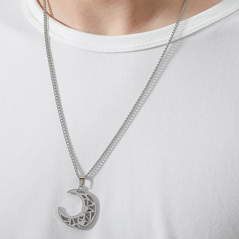 Lettre En Forme De Coeur Multi-partie Soleil Lune Creux Pendentif Titane Acier Collier Hommes Et Femmes Couple Collier Paire Croix-frontière Nouvelle Arrivée display picture 6