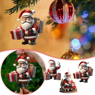 Acrylic Flat Christmas Cartoon Santa Pendant Christmas Tree Pendant Hanging Decorations Backpack Car Pendant