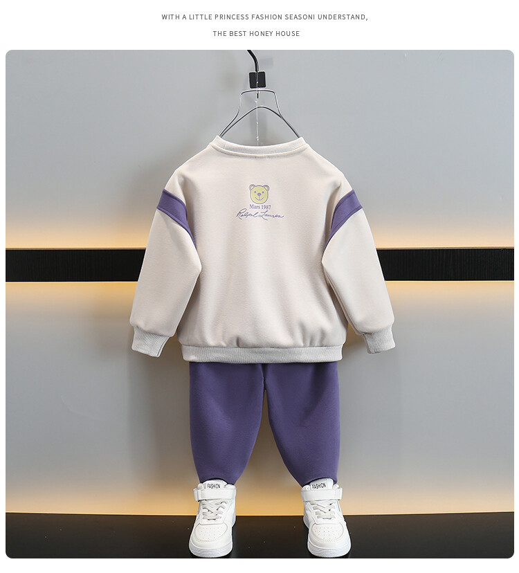 Bos‘ Rucksack Bär 2024 Frühling und Herbst Neue Stil Kinder Hübscher Cartoon Hoodie Zweiteiliges Set Babykleidung_voghion.com