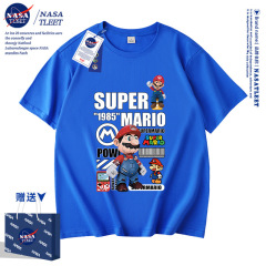 NASA x Super Mario Collab Casual T-Shirt, Mario Trendy Cartoon Short-Sleeve Unisex Kids' Top Fashion