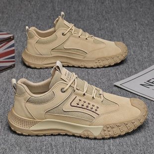 Summer New Men's Shoes, Breathable Low-Top Work Shoes, Thick-Soled, Non-Slip, Wear-Resistant, Outdoor Hiking Casual Sports Shoes, Height-Increasing