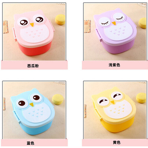Plastic cartoon children's owl lunch box student lunch box lunch box manufacturer free spoon Y-137