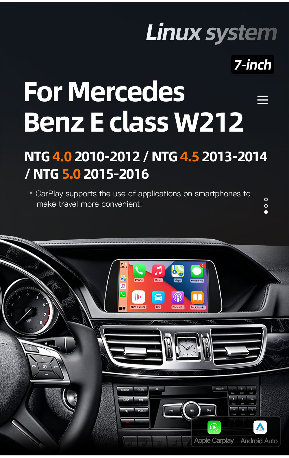 Linux System 7inch Is Suitable for Mercedes-Benz E-Class W212 Central Control Large-Screen Car Navigation Carplay Player