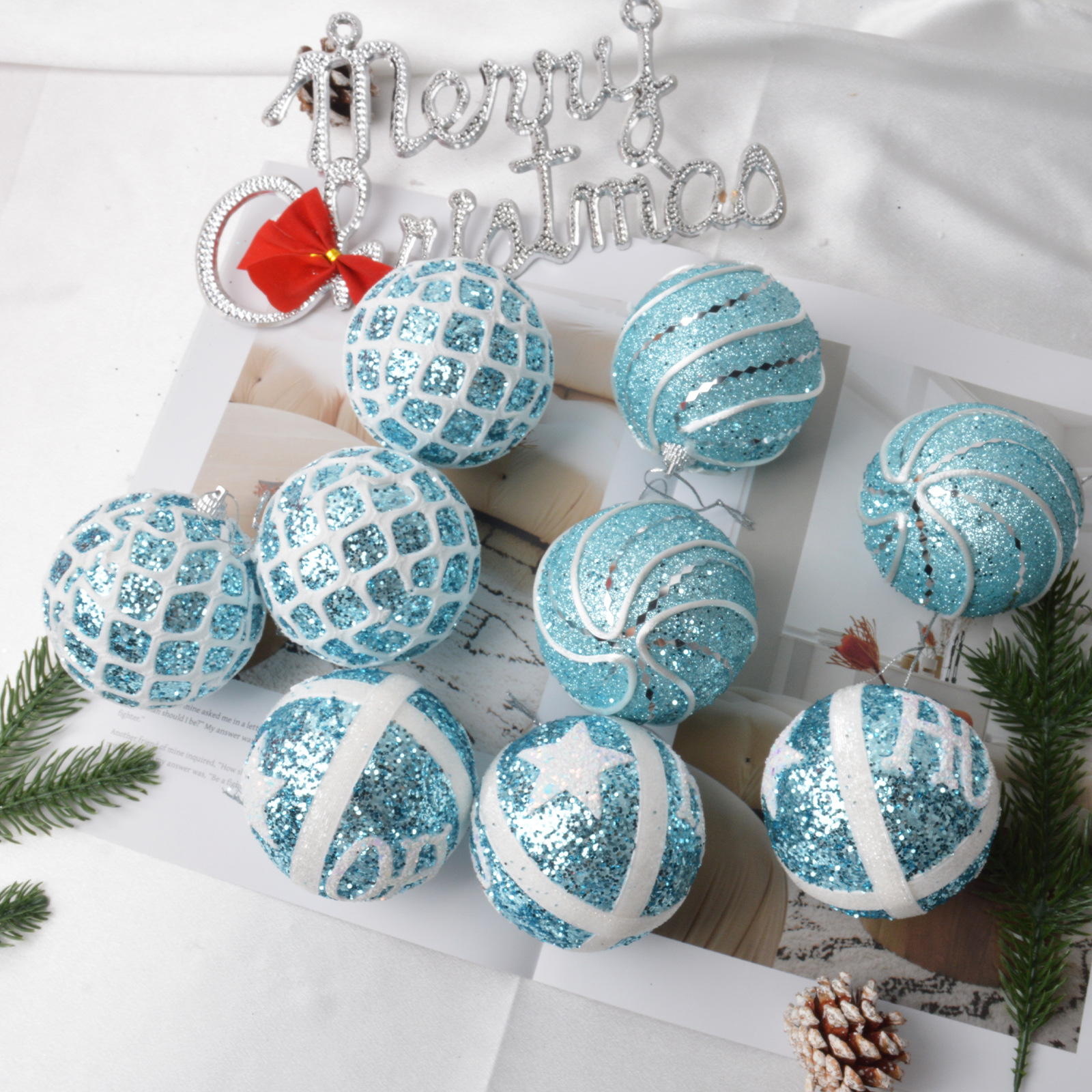 Party Supplies, 9pcs, 8CM Christmas Balls, Blue Christmas Balls, Holiday Decorations_voghion.com