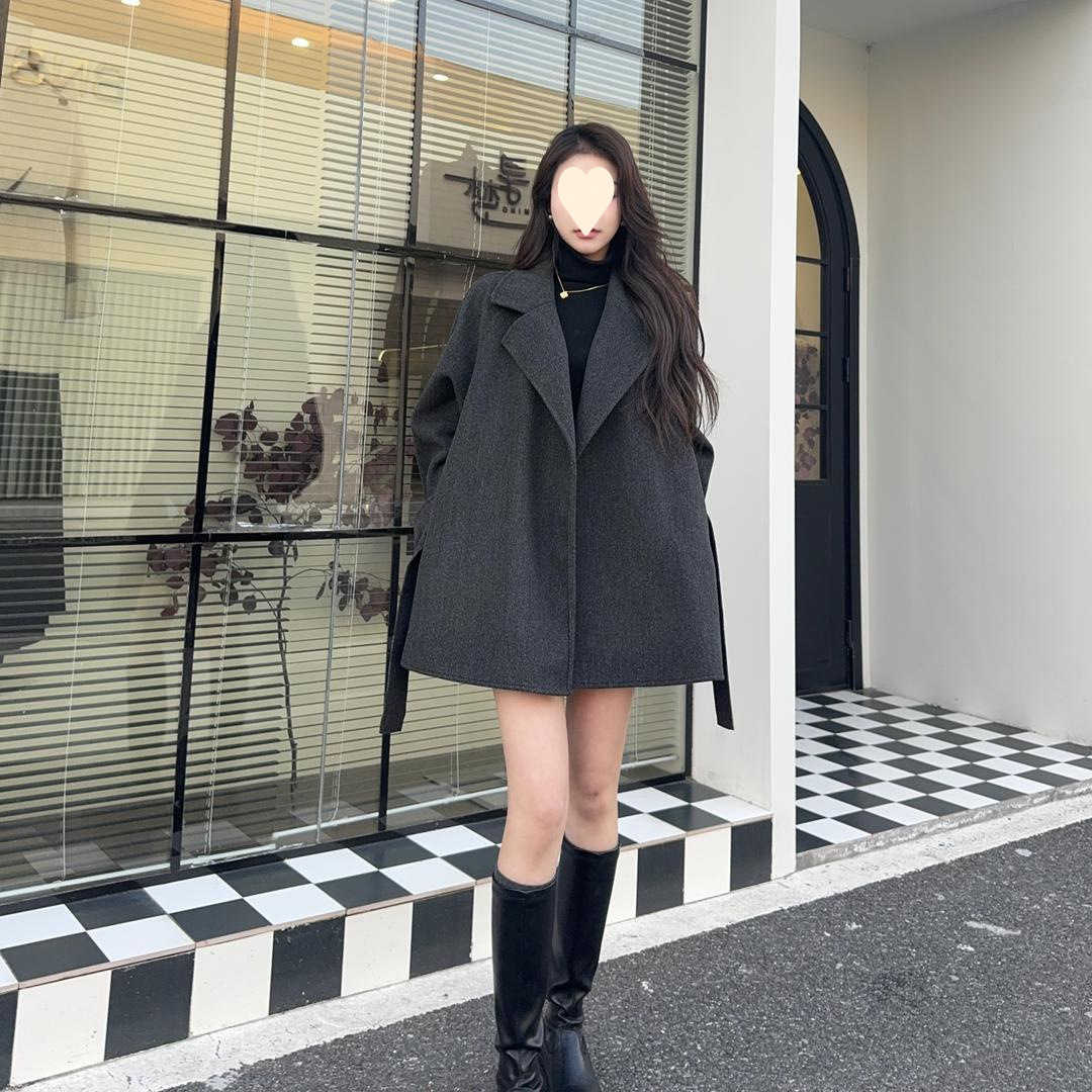 2025新款双面绒大衣女短款小个子韩版宽松经典显瘦百搭毛呢外套潮