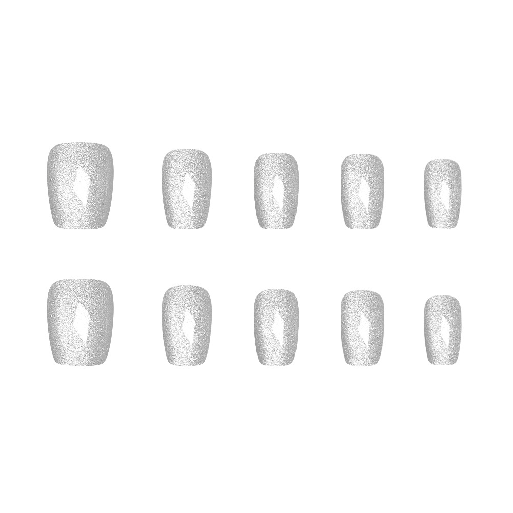 Hot sale dulce y suave atmósfera de manicura plateada brillante transparente corta 10 piezas de parche de uñas de ojo de gato decodificado image 6
