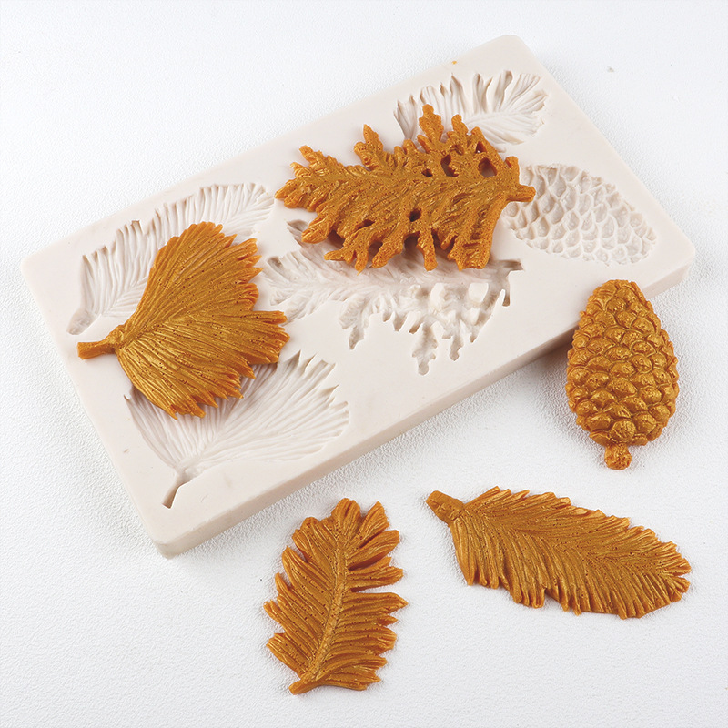 Nuevo árbol de Navidad hojas de cedro hojas de pino dulces molde de pastel de silicona molde de chocolate herramientas de horneado DIY