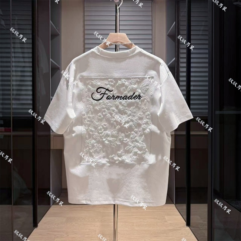 レリーフ刺繍トレンディなブランドプリントハンサムファッションメンズカジュアル半袖白黒ピンクブルーファッションアーバン|undefined