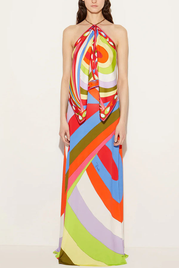 Top bandeau com decote halter em cetim estampado para mulher_voghion.com