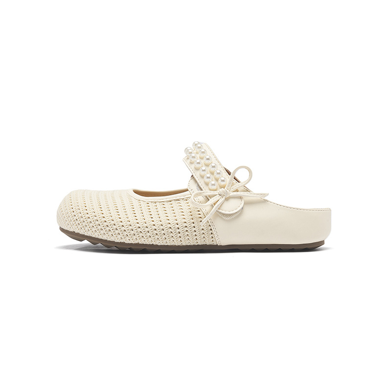 Auguin Shideng pantuflas mujer 2025 nuevo verano boca baja solo zapatos planos Mary Jane Baotou Bucken media pantuflas