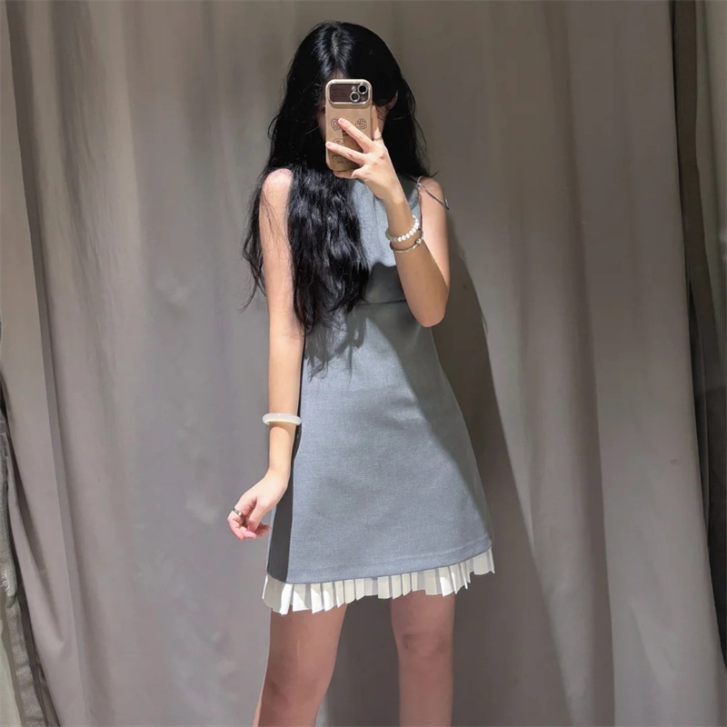Foreign trade 2025 spring and summer ZA series elegant poplin stitching simple sleeveless short dress 2305554