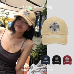 新款潮牌十字破洞棒球帽子女时尚街头休闲字母刺绣鸭舌帽遮阳帽男