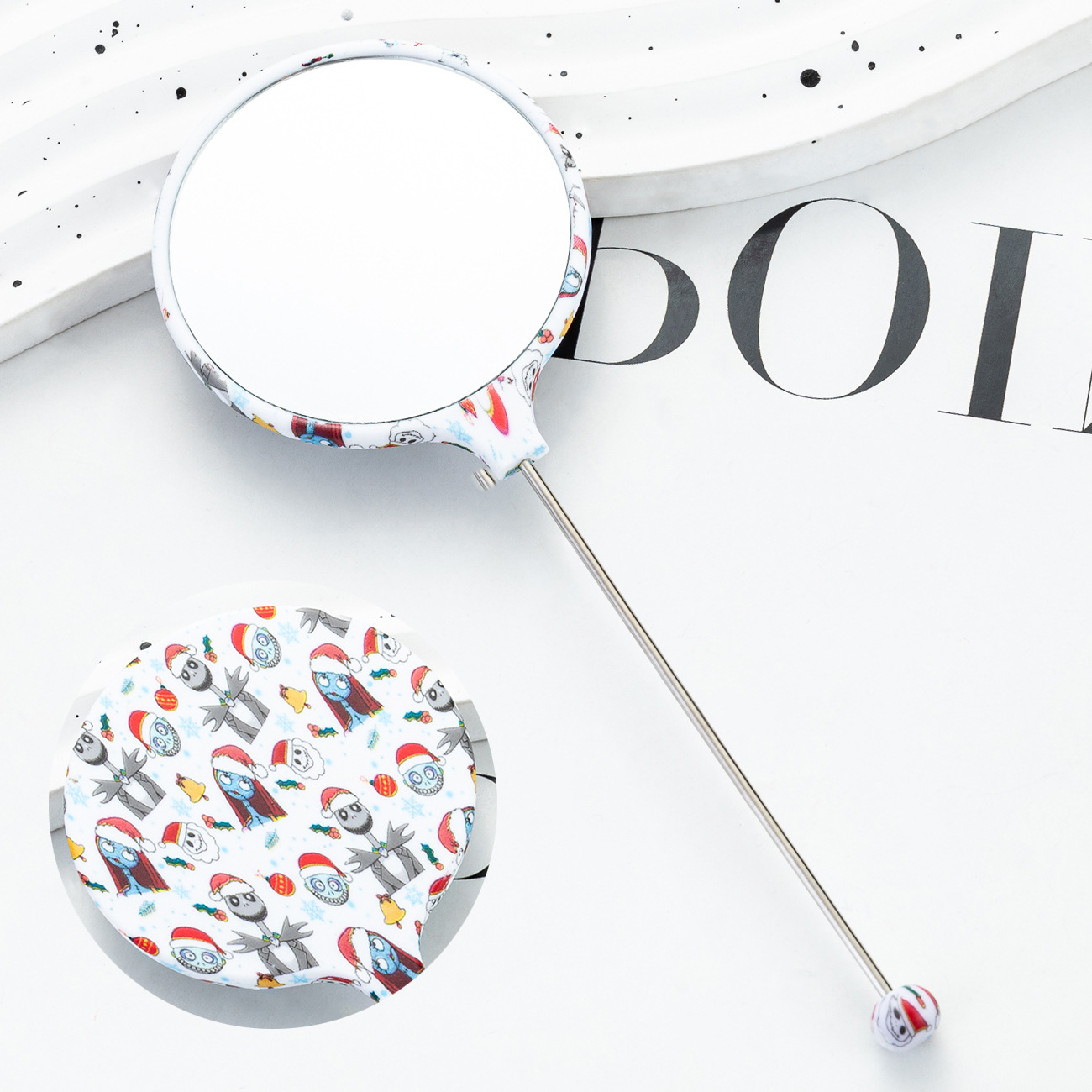 Diy Navidad patrón de Halloween espejo de maquillaje de mano espejo de maquillaje portátil de plástico un solo lado espejo de maquillaje portátil